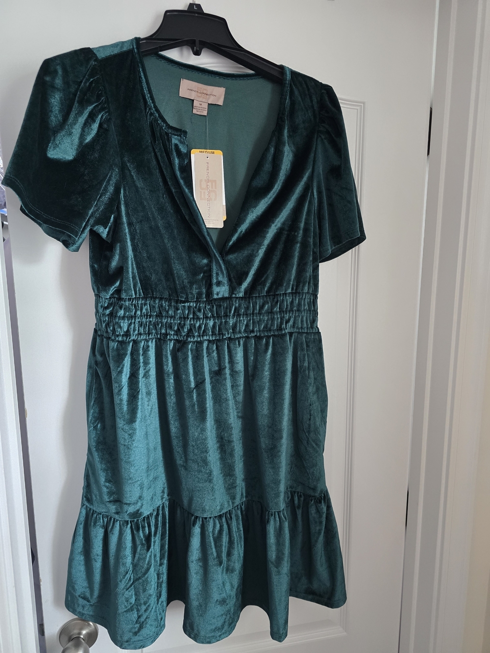 Velvet Teal Dress with Smocked Waist